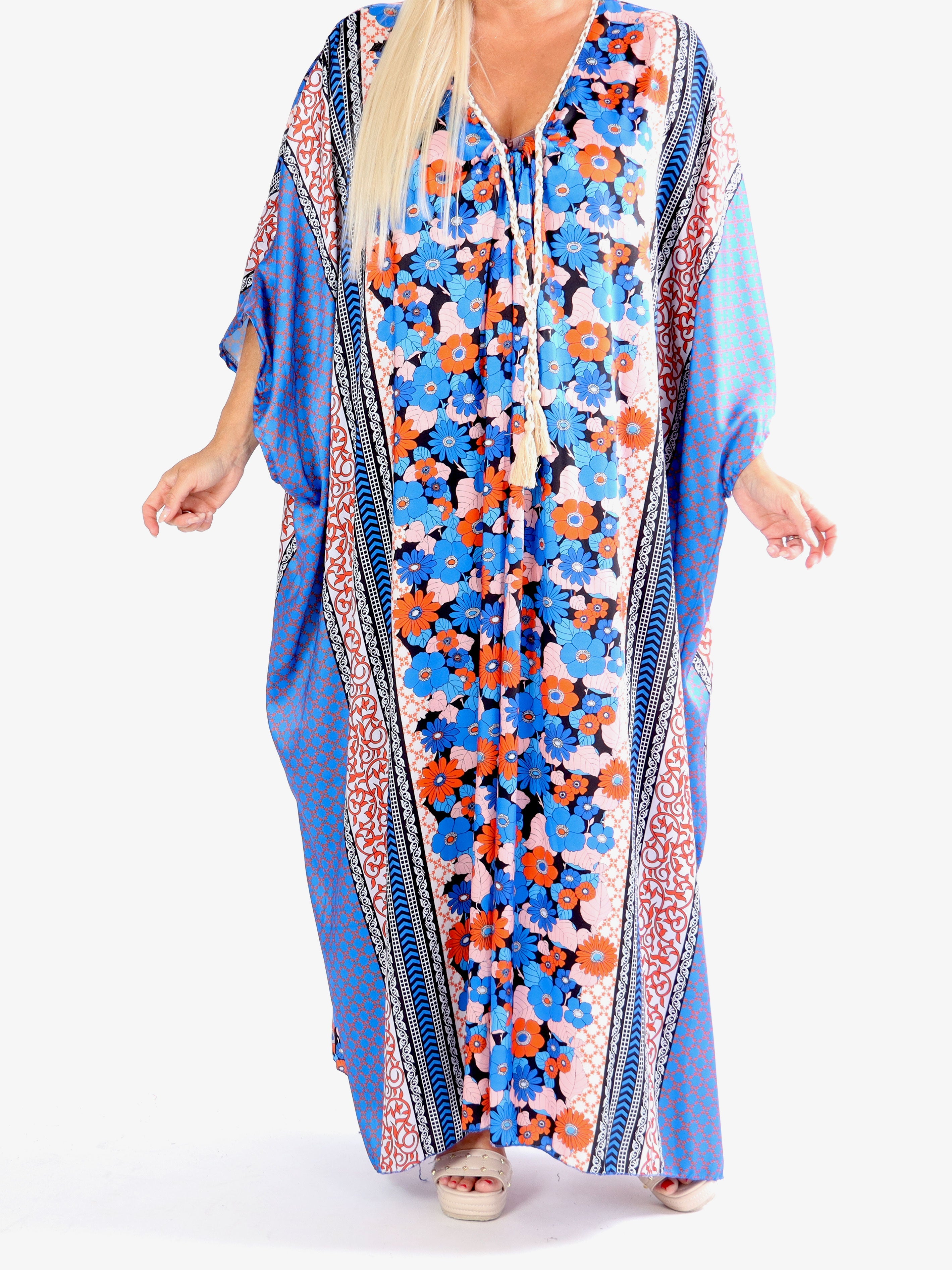 Nynne - Lång lös plus size klänning med flätade snören